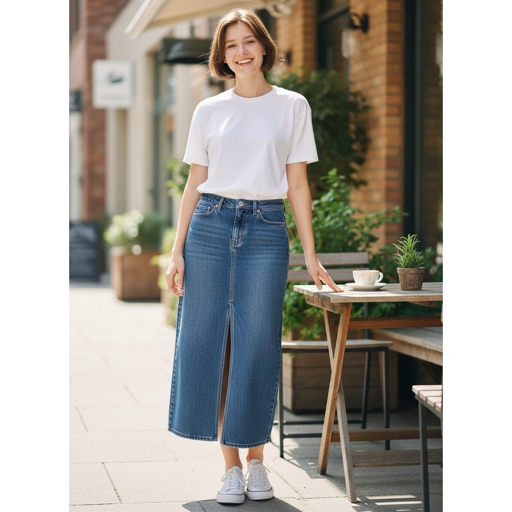 VTG Gap Denim Maxi Skirt Women Size 6 Front Slit Y2K Western Boho Coastal Preppy